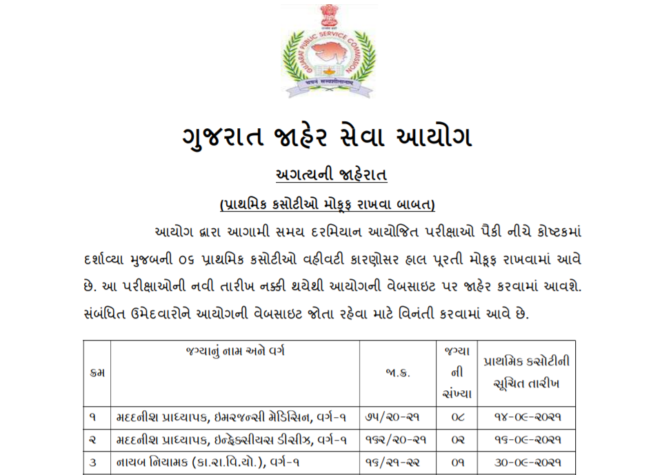 gpsc preliminary Exam Postponed Notification 2021.png